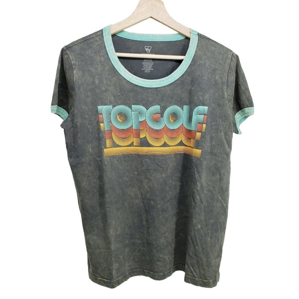 NEW Topgolf Graphic Tee Ringer T-Shirt Retro Style Top Gray Blue‎ Size XXL NWOT